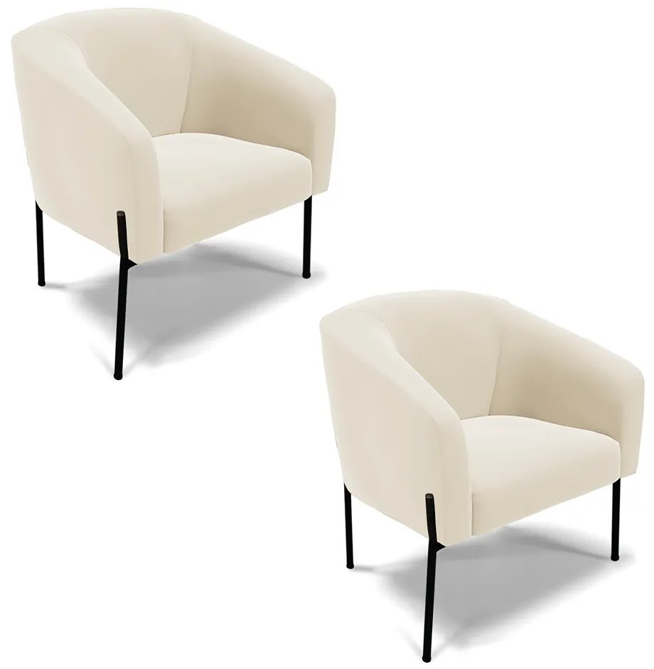 Poltrona Decorativa Pé de Ferro Preto Kit 2 Stella Veludo D03 - D'Rossi - Bege