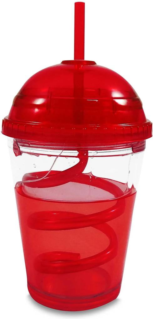 Copo milk shake gel canudo espiral 360ml vermelho