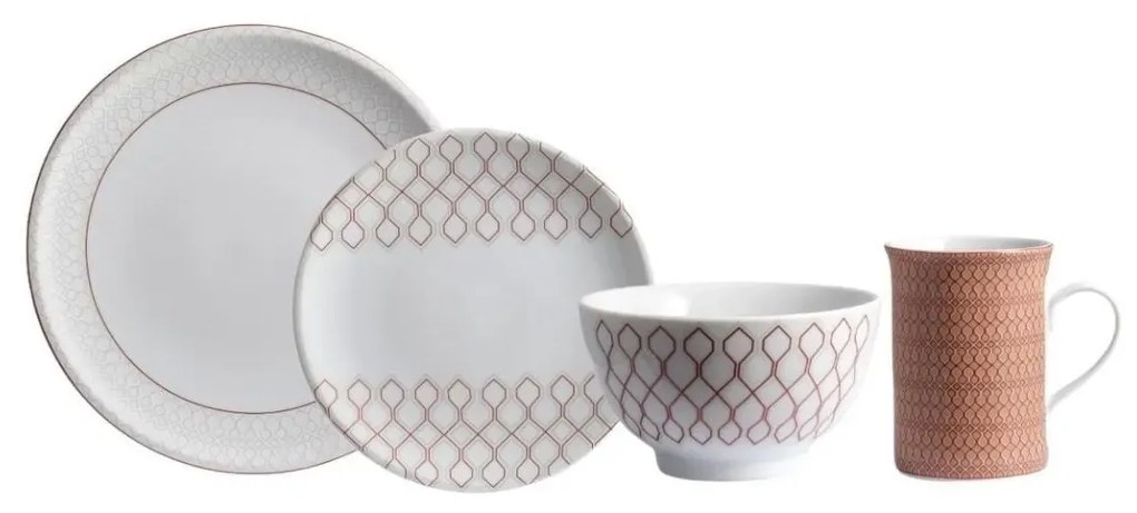 Aparelho Com Bowl E Caneca 16 Peças Porcelana Schmidt - Dec. Jericoacoara 2401