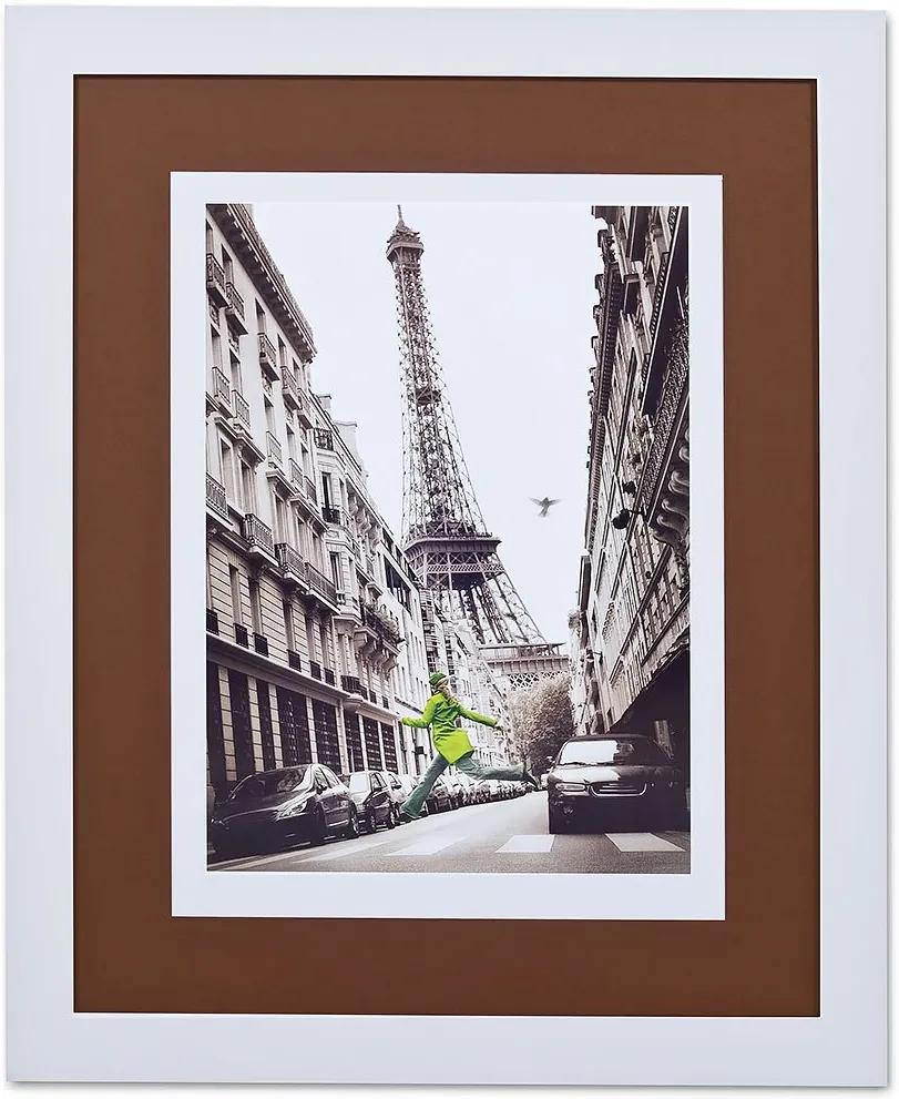 Quadro Decorativo Com Moldura Branca Torre Eiffel Mulher De Verde 90x110cm