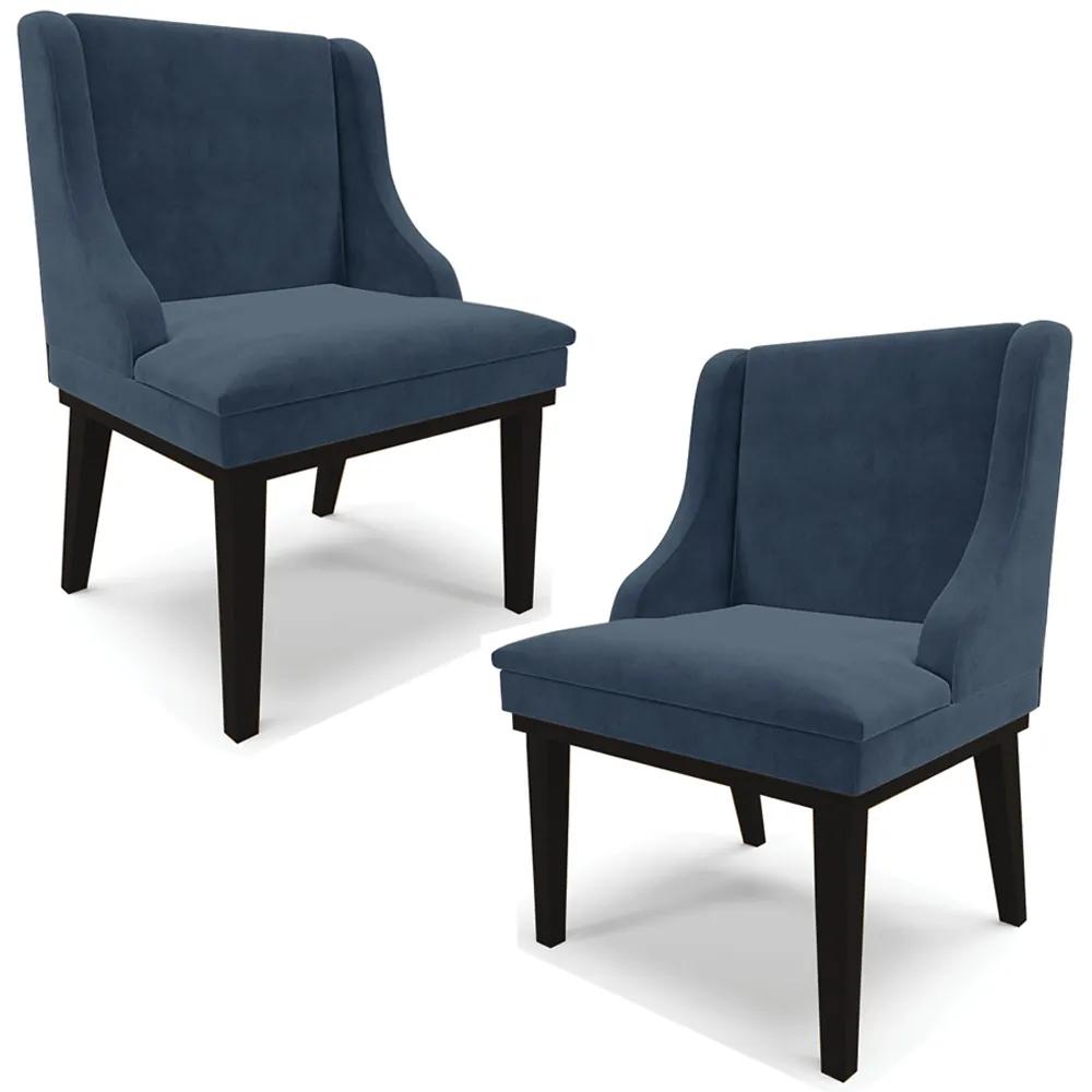Kit 2 Cadeiras Decorativas Sala de Jantar Base Fixa de Madeira Firenze Suede Azul Marinho/Preto G19 - Gran Belo