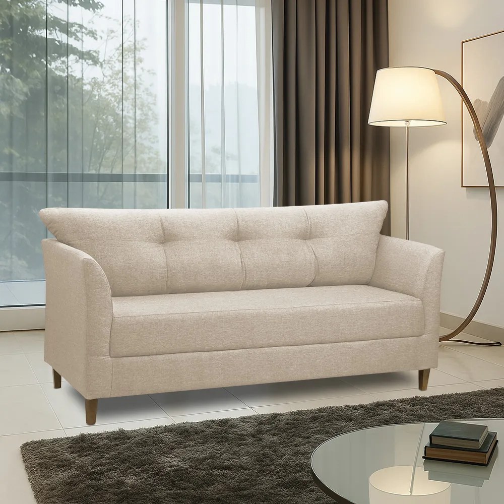 Sofá 3 Lugares Living para Sala Leblon 180cm Linho Bege E03 - D'Rossi