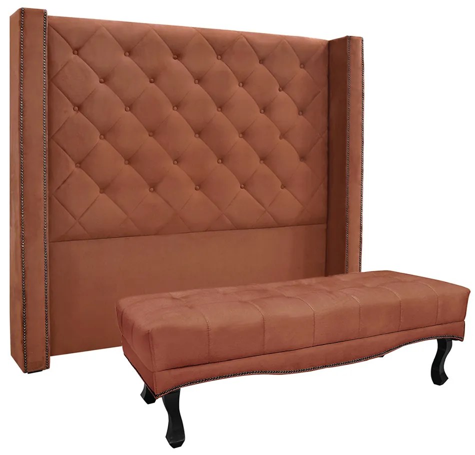 Cabeceira Cama Box King 195cm e Recamier Vicenza Veludo Cobre S04 - D'Rossi