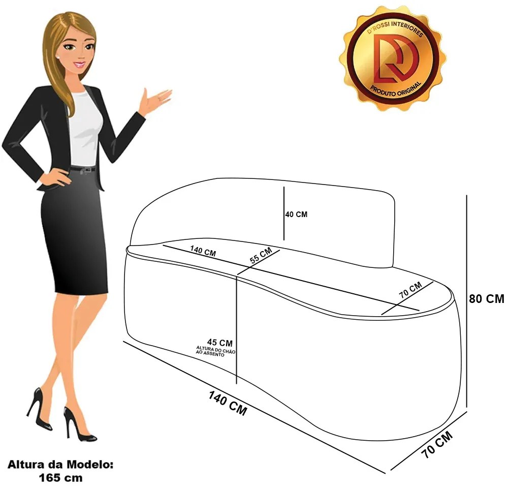 Sofá 2 Lugares Orgânico 140 cm Morgan Suede Bege D03 - D'Rossi