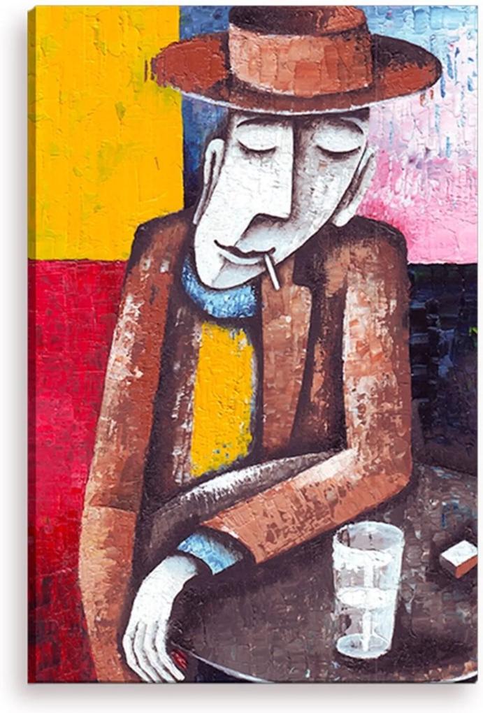 Tela Decorativa Estilo Pintura O Homem o Copo e o Cigarro - Tamanho: 90x60cm (A-L) Unico