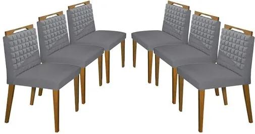 Kit 6 Cadeiras de Jantar Estofada Cinza em Veludo Birlik