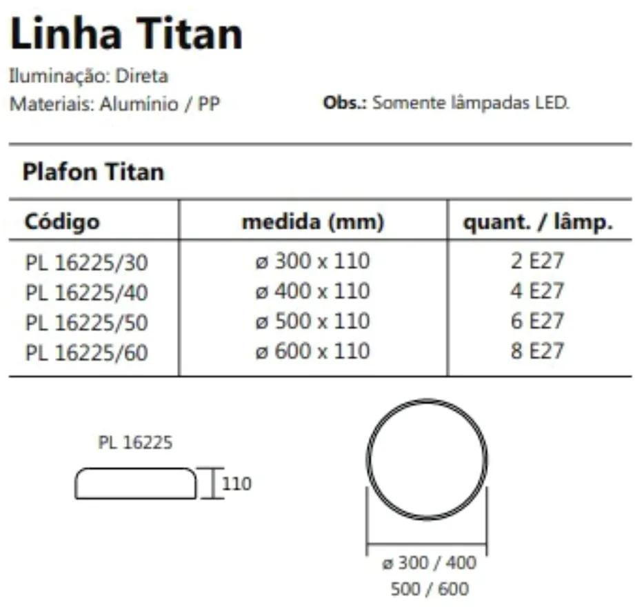 Plafon Titan Ø30X11Cm 2Xe27 Com Difusor Plano | Usina 16225/30 (GF-M Grafite Metálico)