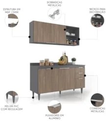 Armário de Cozinha Com Tampo CP01 150cm Pérola Grafite/Freijó Z34 - Mp