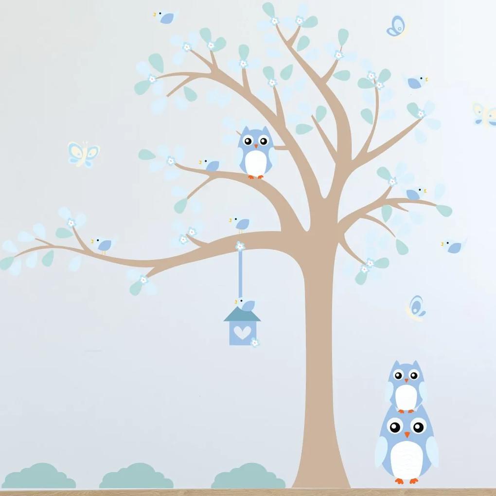 Adesivo de Parede Infantil Árvore Coruja Baby Azul