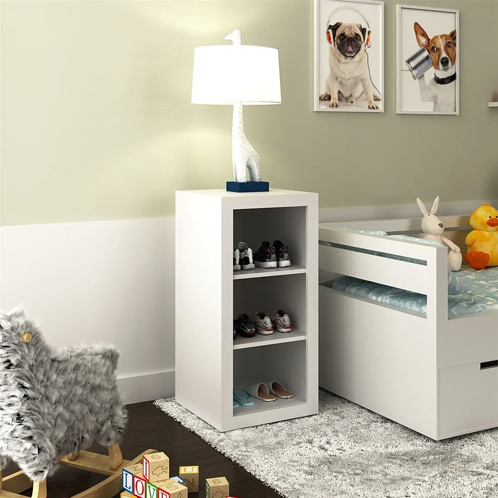 Sapateira Puff Cama Quarto Multifuncional Decoração Branco/bege