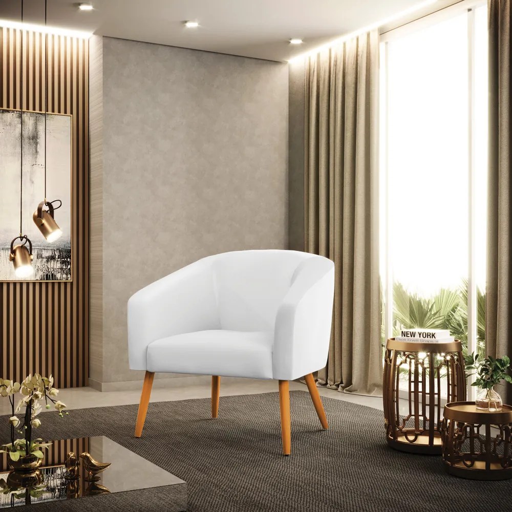 Poltrona Decorativa Pé Palito Castanho kit 2 Stella Sintético Branco D03 - D'Rossi