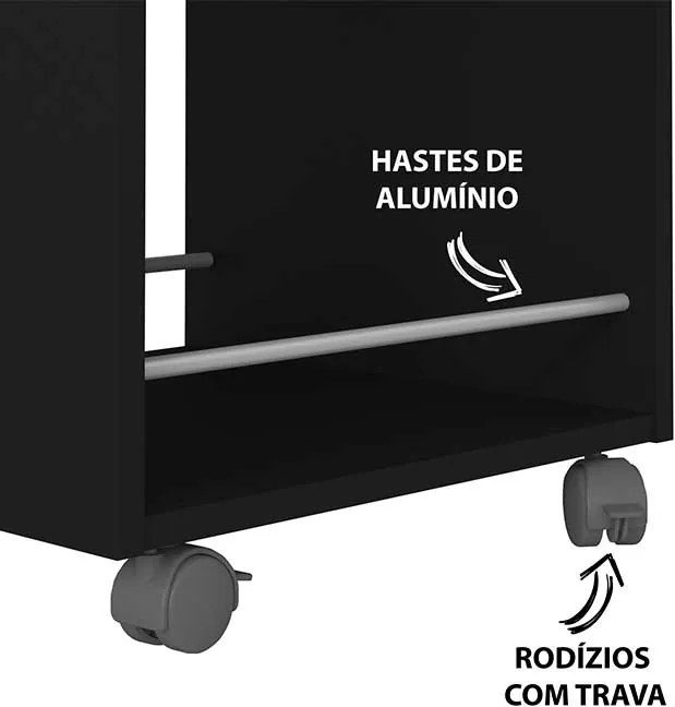 Carrinho Bar Compacto Bremen com Rodízios 40cm Preto