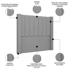 Cabeceira Casal King Cama Box 195cm Claire I02 Linho Cinza - Mpozenato