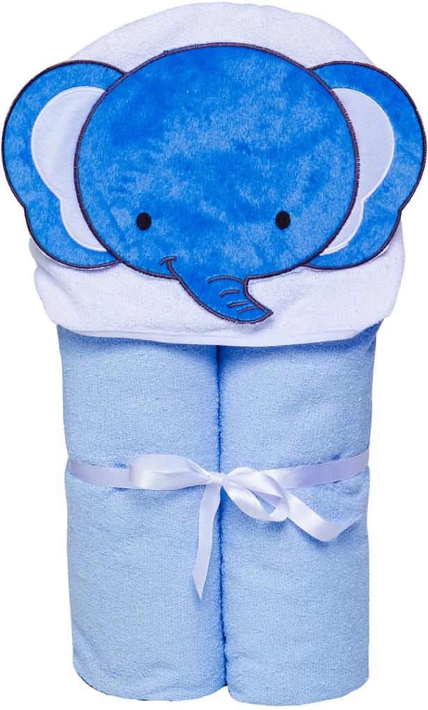 Toalha De Banho Era Uma Vez Para Bebê Papi Com Capuz Azul Bichinhos Elefante AZUL
