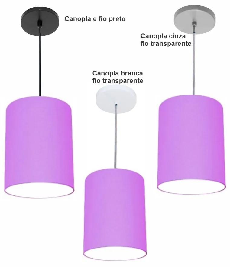 Luminária Pendente Vivare Free Lux Md-4103 Cúpula em Tecido - Lilás - Canopla cinza e fio transparente