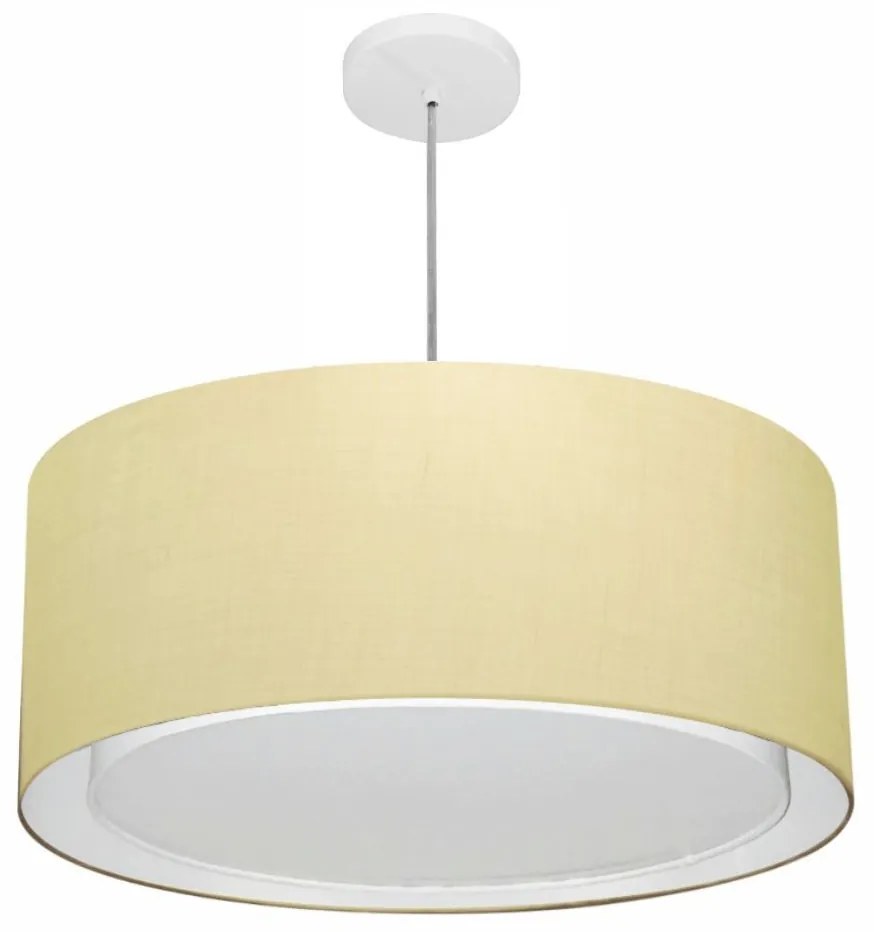 Lustre Pendente Cilíndrico Duplo Vivare Md-4291 Cúpula em Tecido 60x30cm - Bivolt - Algodão-Crú - 110V/220V