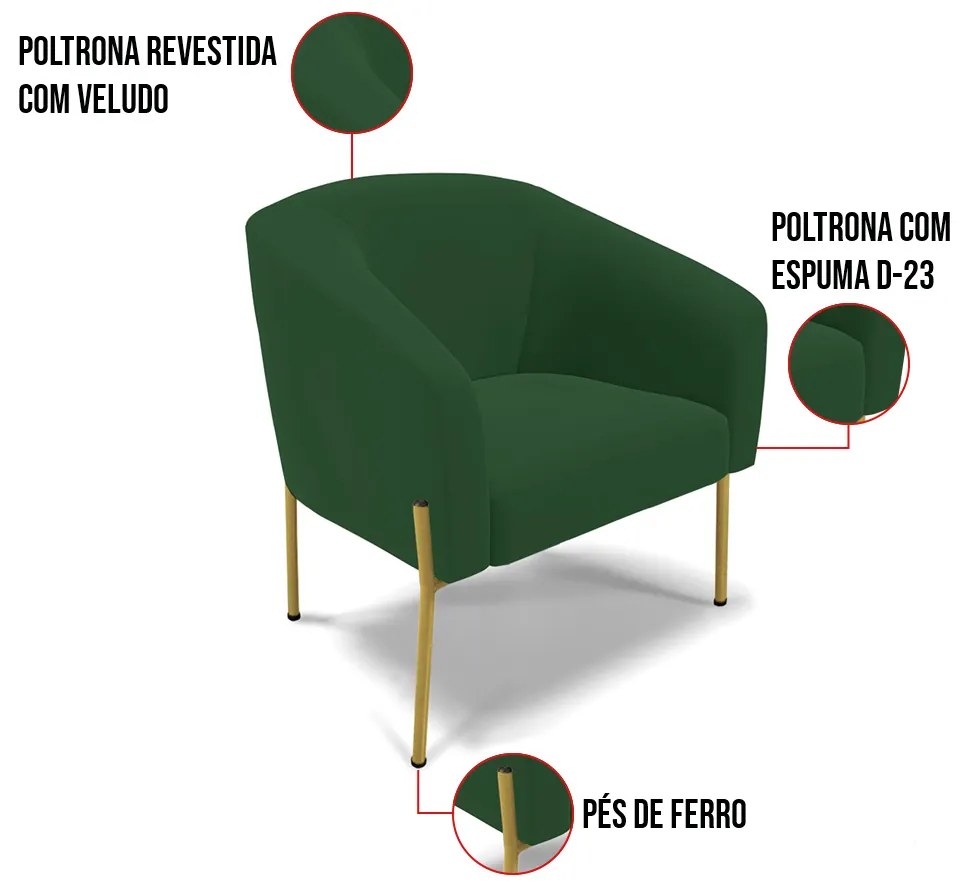 Cadeira Sala de Jantar Pé de Ferro Dourado Stella Veludo D03 - D'Rossi - Verde