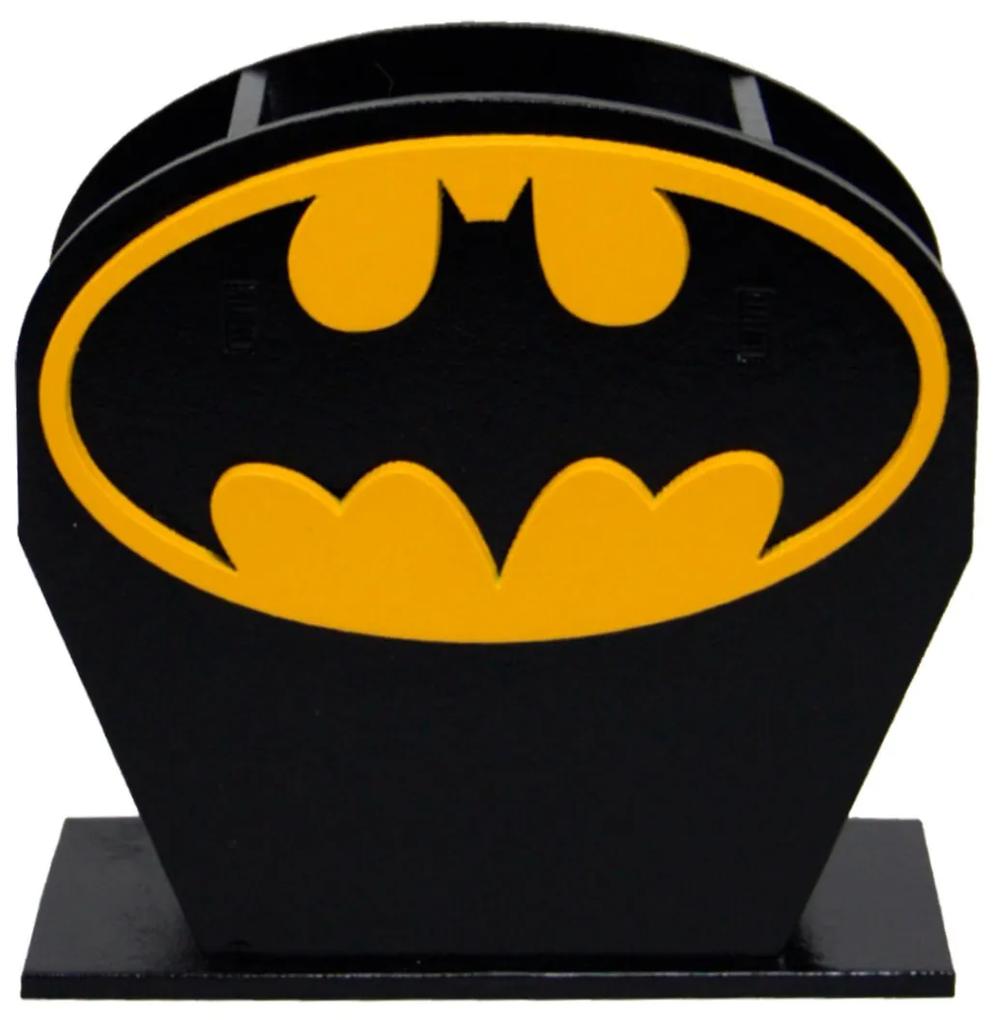Porta Lápis Caneta E Acessórios Geek Batman Logo Amarelo 10x10cm