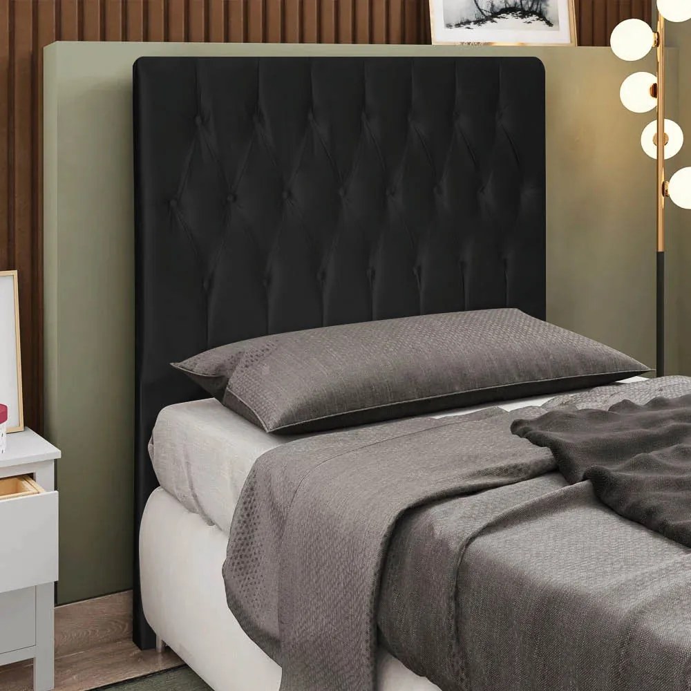 Cabeceira Topázio Para Cama Box Solteiro 90 cm Suede Preto - D'Rossi