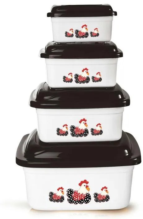 Kit Potes Quadrados Galinhas 4 Peças