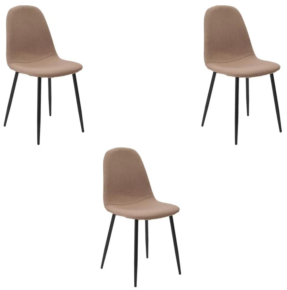 Kit 3 Cadeiras Decorativas Sala e Escritorio Base Preta Emotion Caqui Linho G56 - Gran Belo