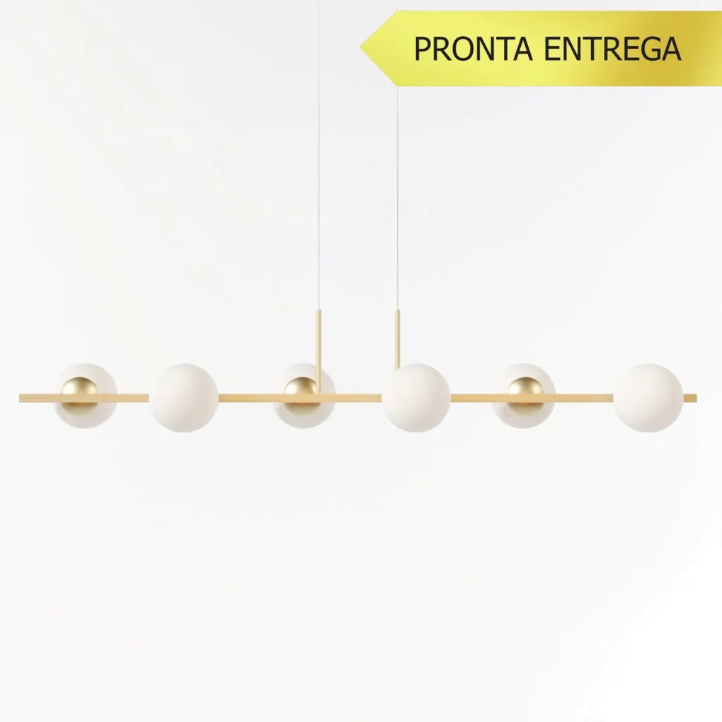 Pendente Botton Long Retângular 26X12X120Cm Alumínio E Globo Ø12Cm Fos... (DOURADO BRILHO, FOSCO)