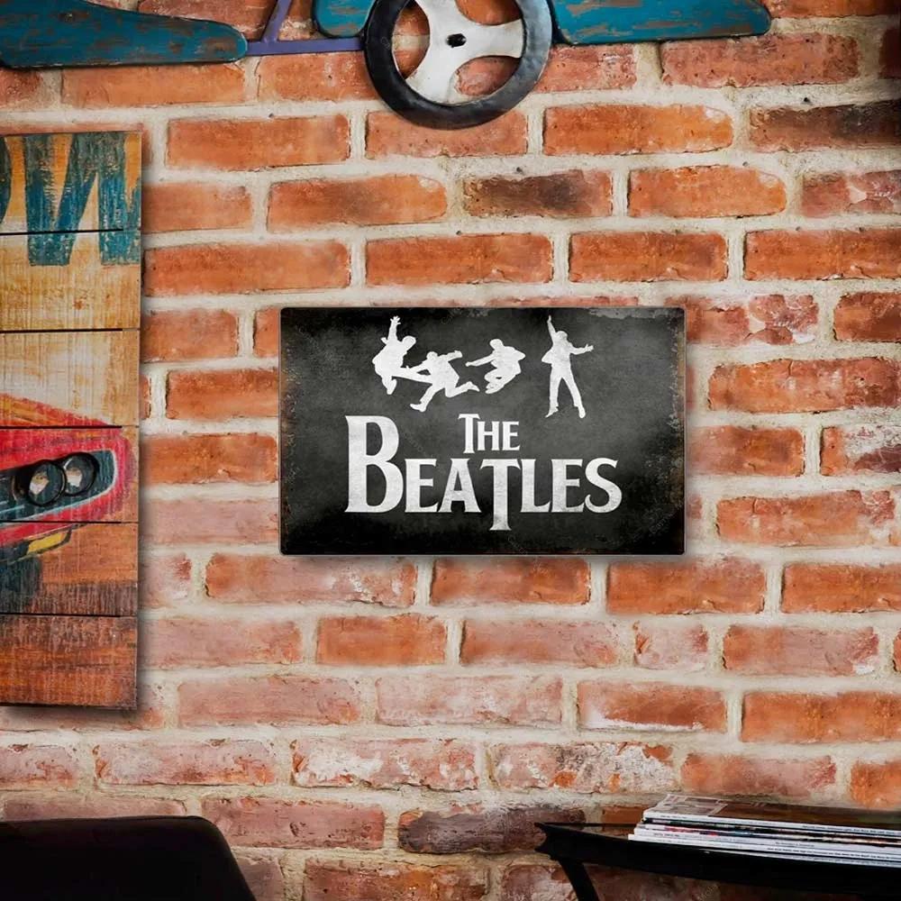 Placa Decorativa The Beatles Preto e Branco Grande em Metal - 40x30 cm