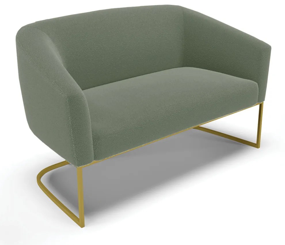Sofá 2 Lugares Namoradeira Industrial Dourado Stella Bouclê D03 - D'Rossi - Verde Pistache