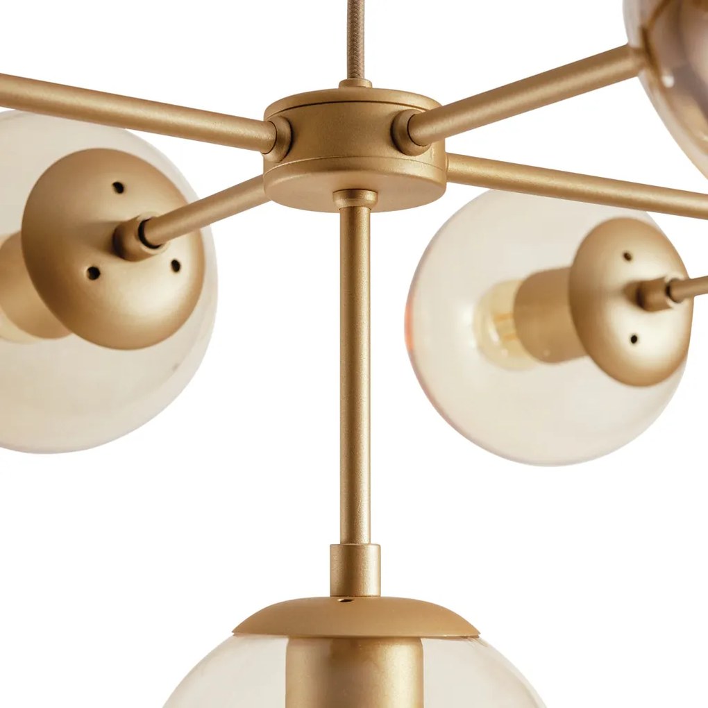 Pendente Torre 62X92X34Cm 8Xe27 G45 Metal E Globo Ø14Cm - Usina 16763/... (PT / CP-M - Preto Texturizado / Champagne Metálico, FOSCO)