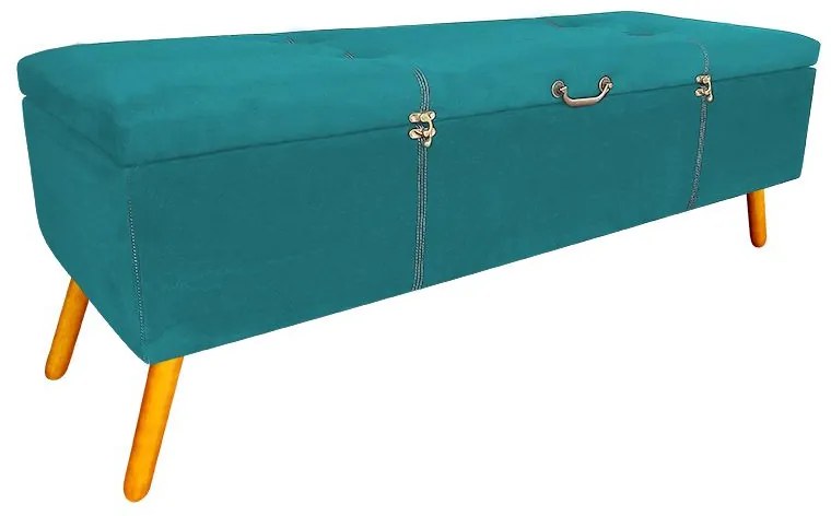 Calçadeira Baú Casal 140cm Caribe Pés Palito Suede Turqueza - Sheep Estofados - Azul claro