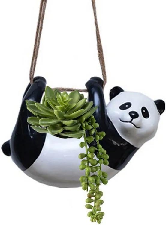 Vaso Cachepô Pendente em Cerâmica Panda