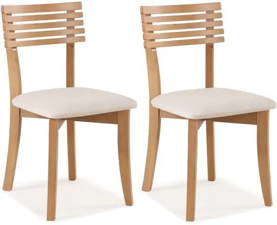 Kit 2 Cadeiras Clean Encosto Ripado e Assento Estofado - Bege Claro