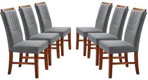 Kit 6 Cadeiras de Jantar Estofada Cinza em Veludo Hatlar