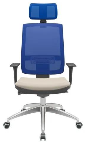 Cadeira Office Brizza Tela Azul Com Encosto Assento Vinil Bege Autocompensador 126cm - 63158 Sun House