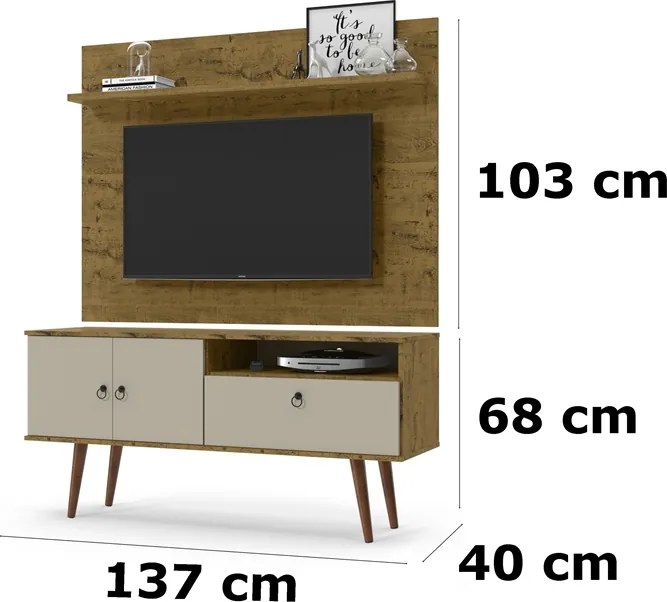 Rack Com Painel Topázio Nature com Off White - Patrimar Móveis