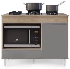 Balcão Multiuso para Cooktop 4 Bocas Georgia Castanho/Cinza - Lumil Mó