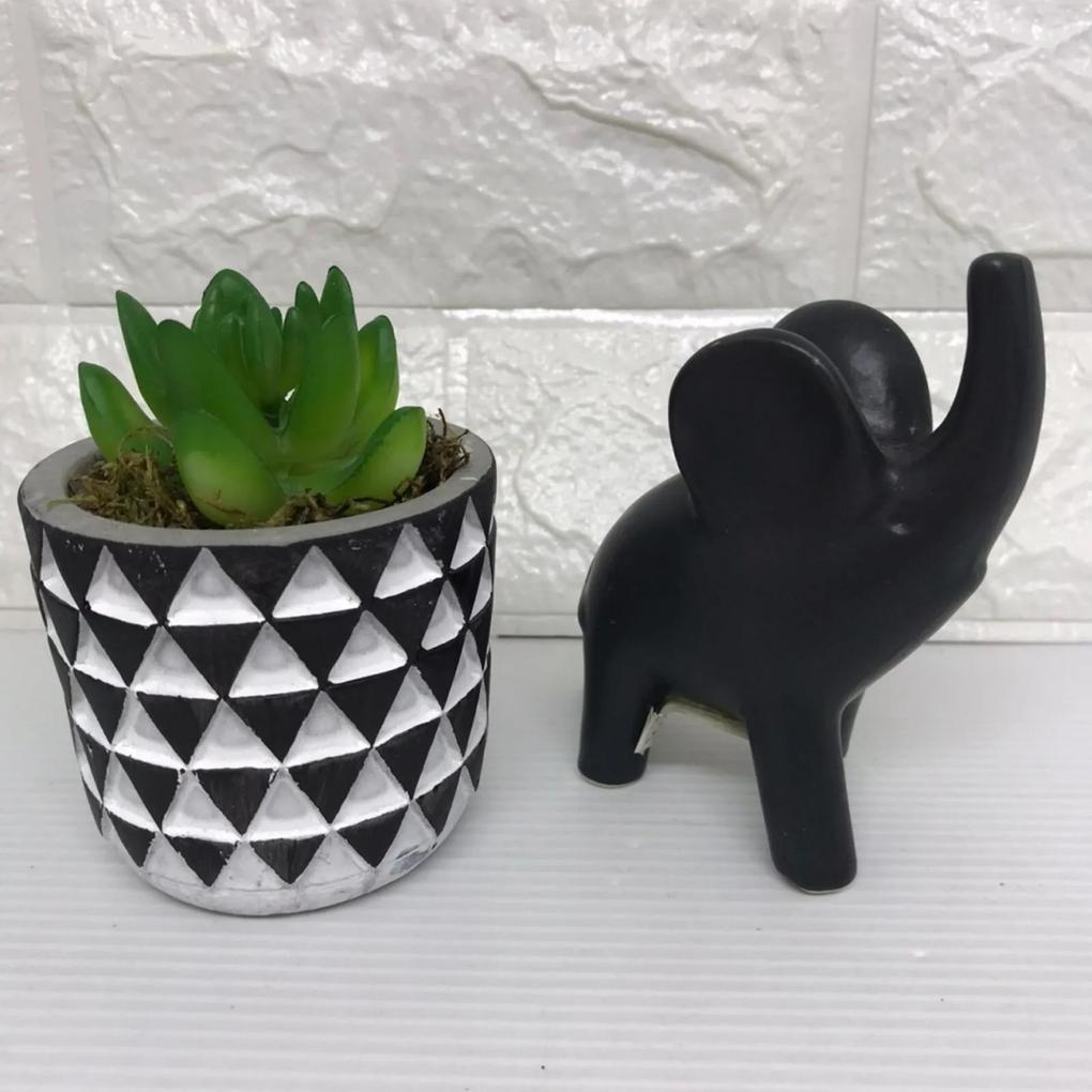 Vaso estampa triângulo e elefante preto de cerâmica