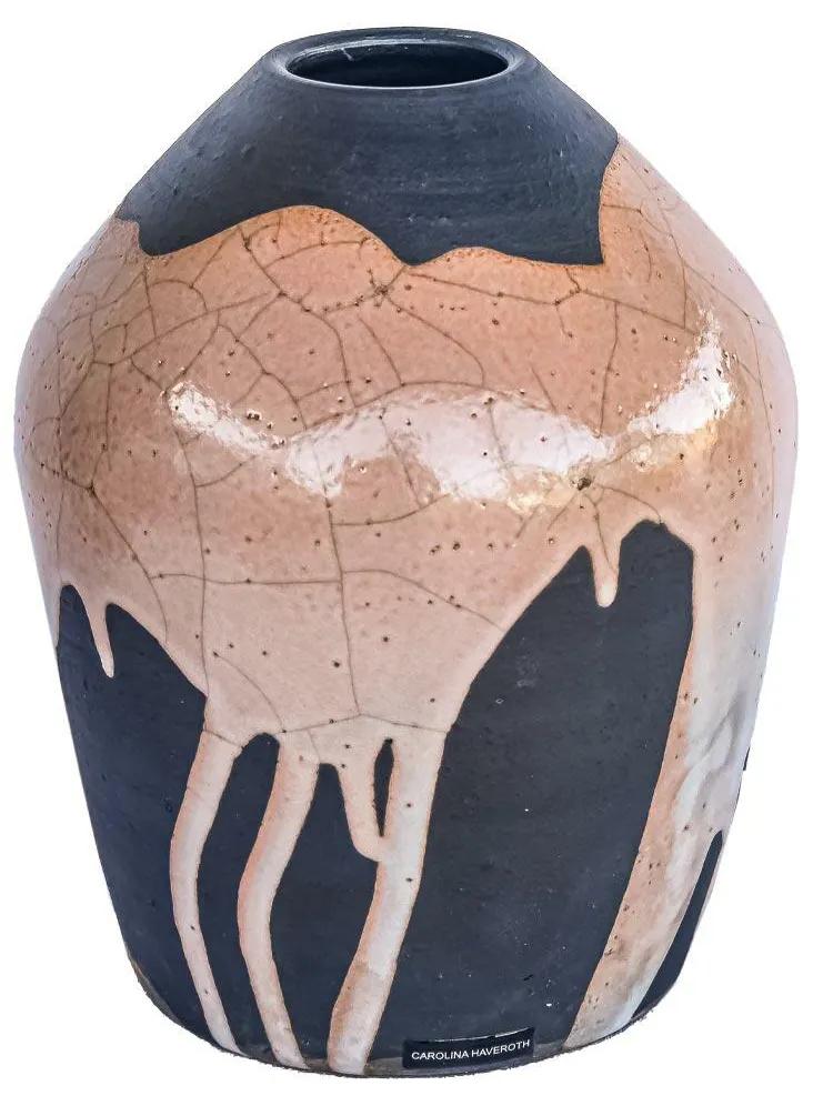 Vaso Reto decorativo de cerâmica 25x16x16 - Raku Alto Brilho  Kleiner Schein