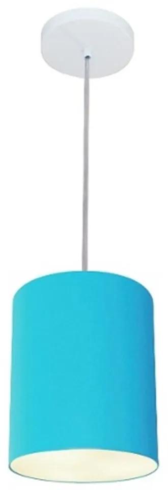 Lustre Pendente Cilíndrico Md-4012 Cúpula em Tecido 18x25cm Azul Turquesa - Bivolt