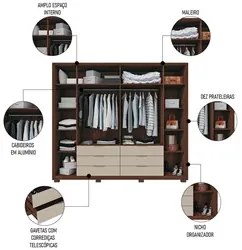 Guarda Roupa Casal 6 Portas Martin C01 Havana/Off White - Mpozenato