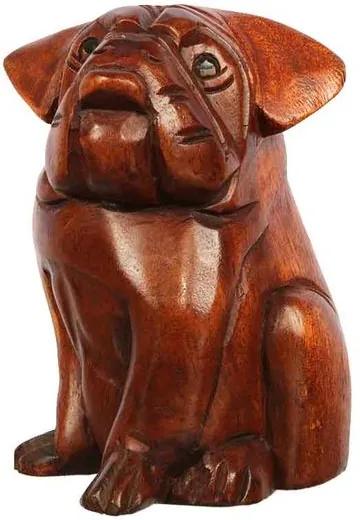 Escultura em Madeira Bulldog Sentado