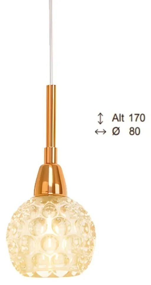 Pendente Bolinha Ø8X17Cm Metal E Vidro Cristal Ø8Cm 01Xg9 | Old Artisa... (CHAMPANHE, CLEAR (TRANSPARENTE))