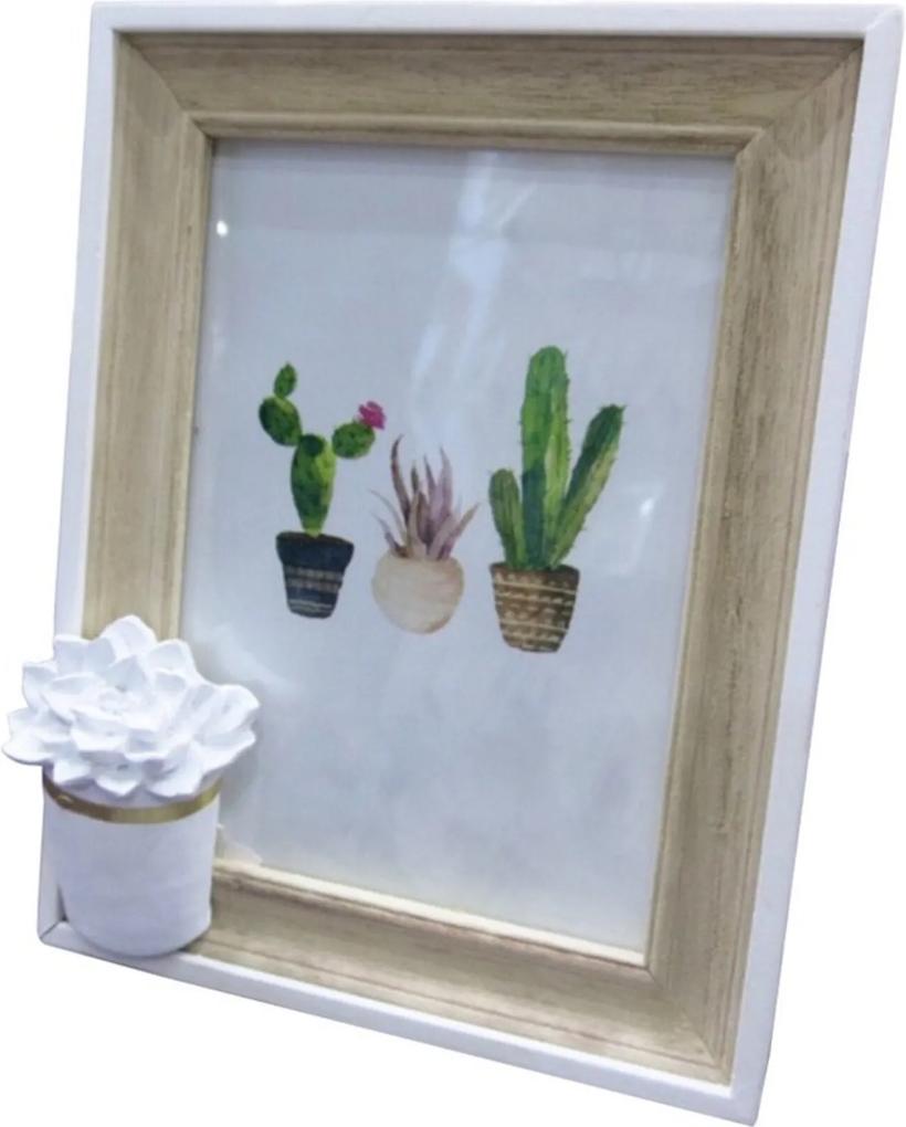 Porta Retrato Urban Home Mart Branco e Bege para 1 Foto Cactus Flower