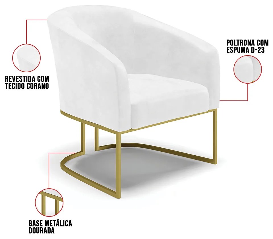 Cadeira Sala de Jantar Base Industrial Dourado Stella Sintético PU D03 - D'Rossi - Branco