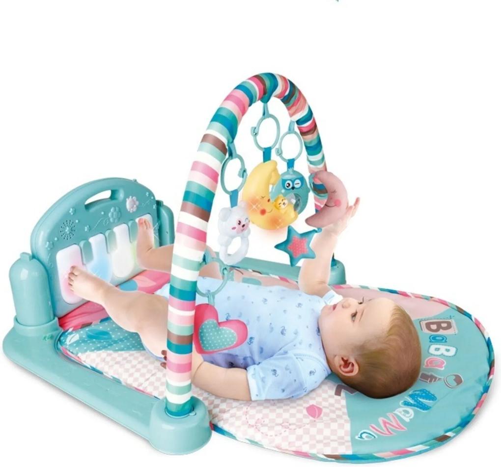 Tapete Infantil De Atividades Para Bebe Portátil Toca Piano Luzes Azul