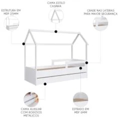 Cama Infantil Casinha Com Auxiliar Infix C06 Branco - Mpozenato