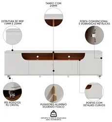 Rack para Sala Bancada de TV 75 Pol 200cm Sidney C05 Off White Matte/F