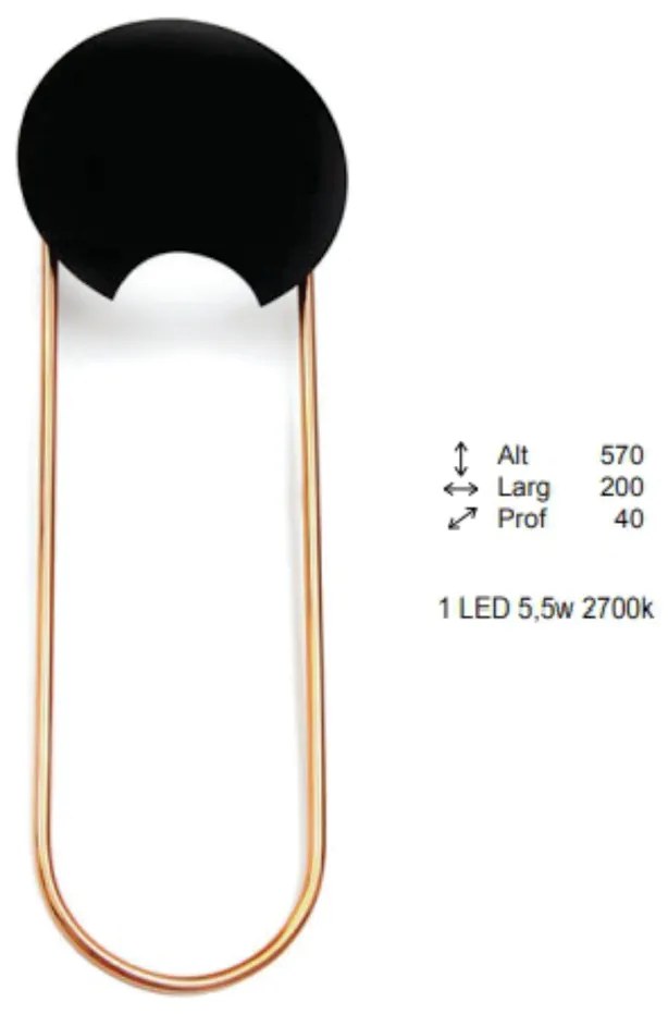 Arandela Coneto Oval Extrema 04X20X57Cm 1Xled 5,5W 2700K - Old Artisan... (GRAFITE / COBRE BRILHO, 110V)