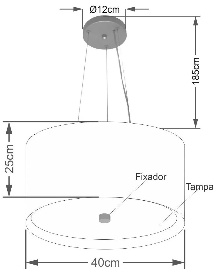 Lustre Pendente Cilíndrico Vivare Md-4319 Cúpula em Tecido 40x25cm - Bivolt
