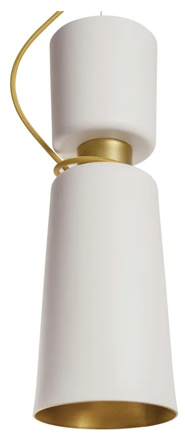 Pendente Cacharrel Ø12,5X38Cm 1Xe27 | Usina 16716/12 (DR-V / BT - Dourado Fosco / Branco Texturizado)